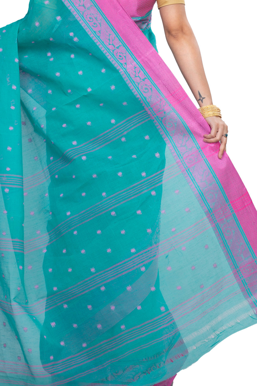 Olive Green Pure Cotton Sorbori Tant Saree (857)